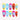 Color Carousel press-on nails with blue centers, yellow and pink color halos, orange accents and a glossy finish.